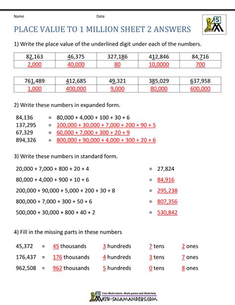 Place Value Answers .